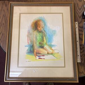 Vintage Signed Framed Abstract Sel Gross Painting / Child Drawing or Coloring